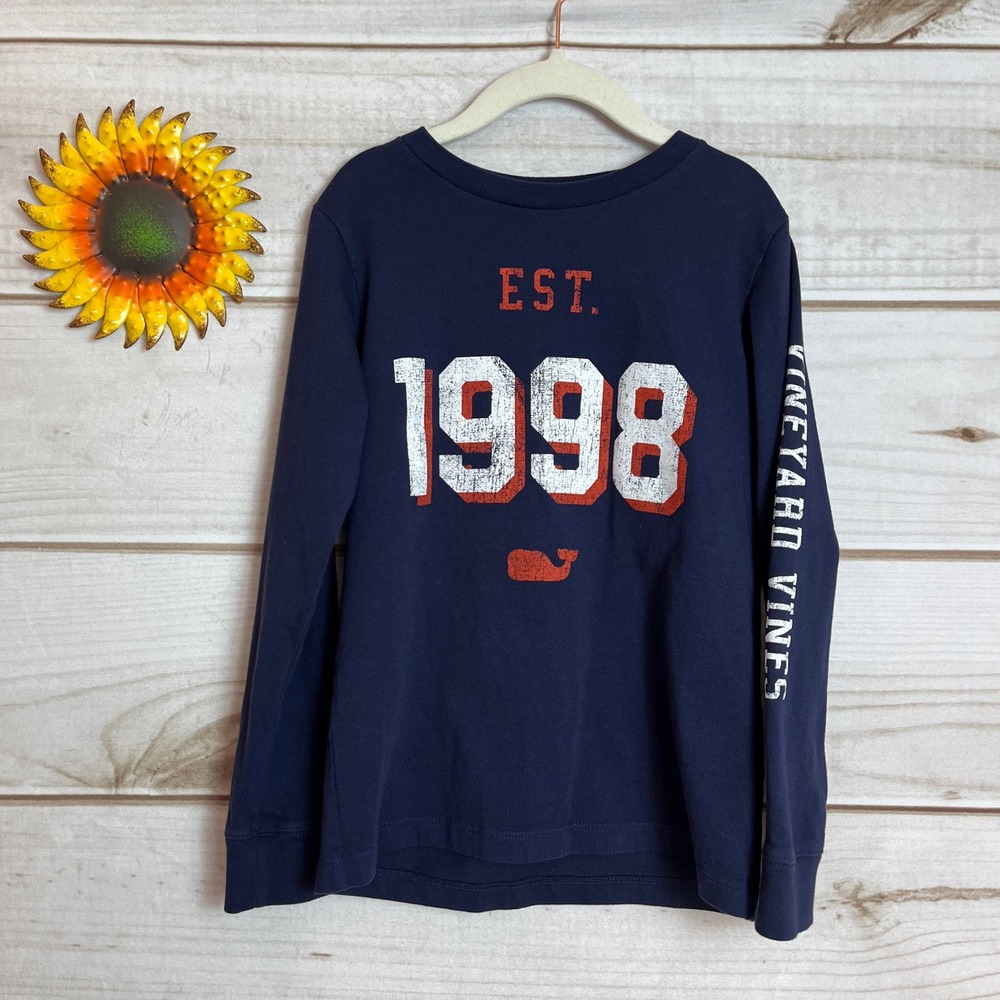 Vineyard Vines Boys Long Sleeve‎ T Shirt Est 1998 Navy Blue Whale Size 6